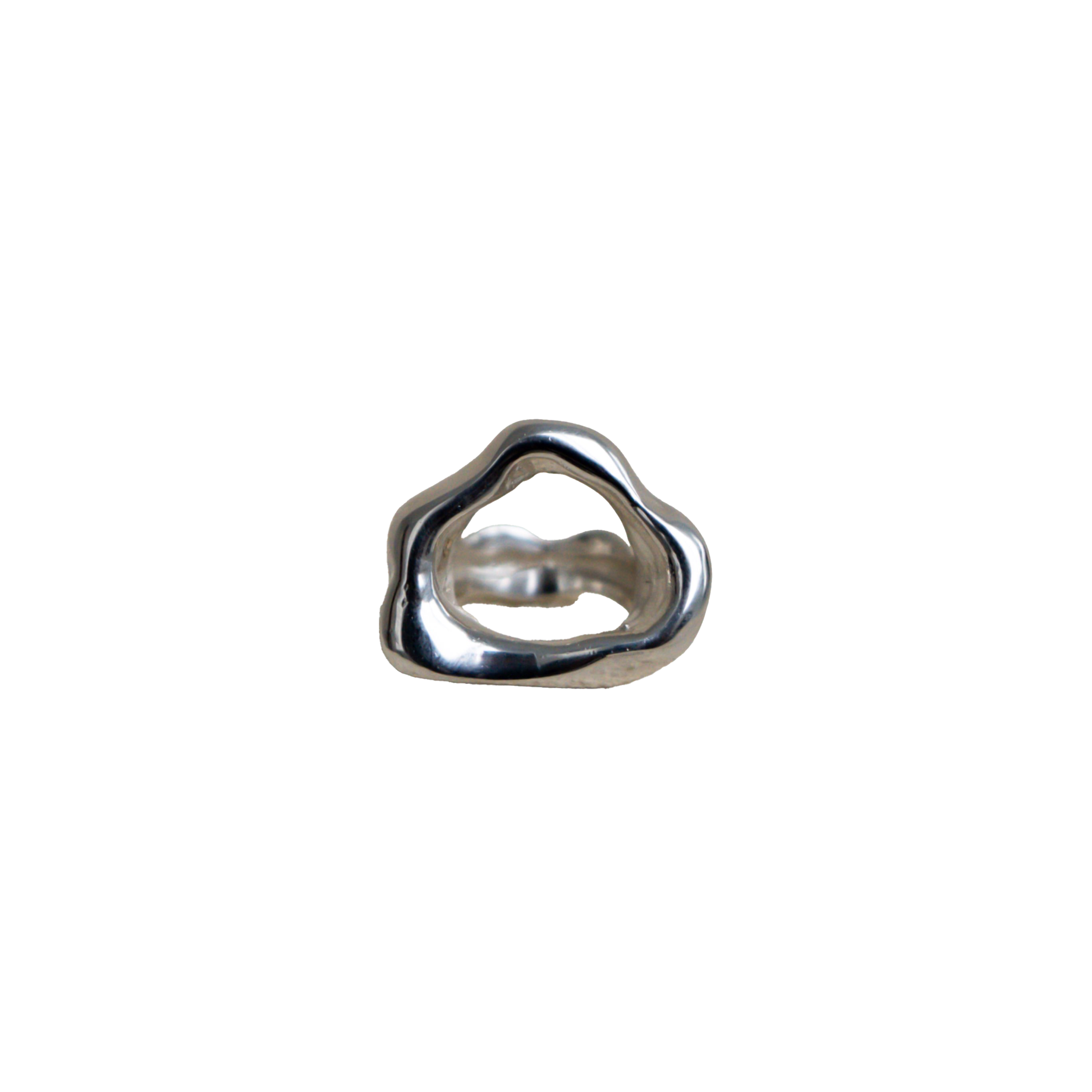 Silver ring with a unique, organic design on a transparent background